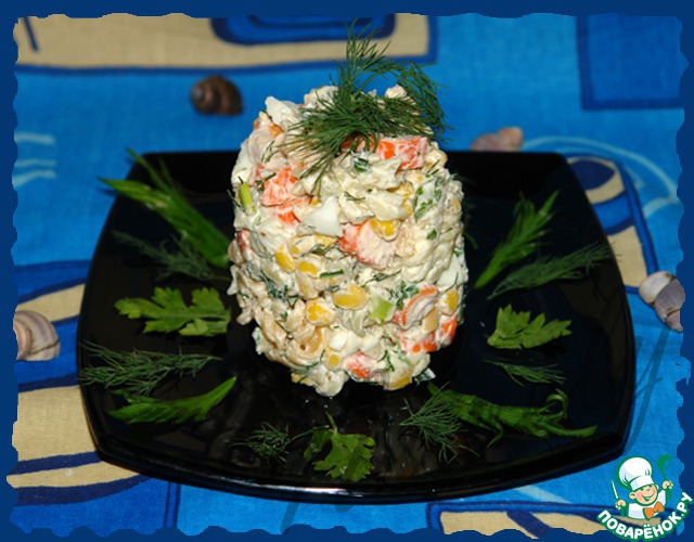Salad of crab sticks with pasta