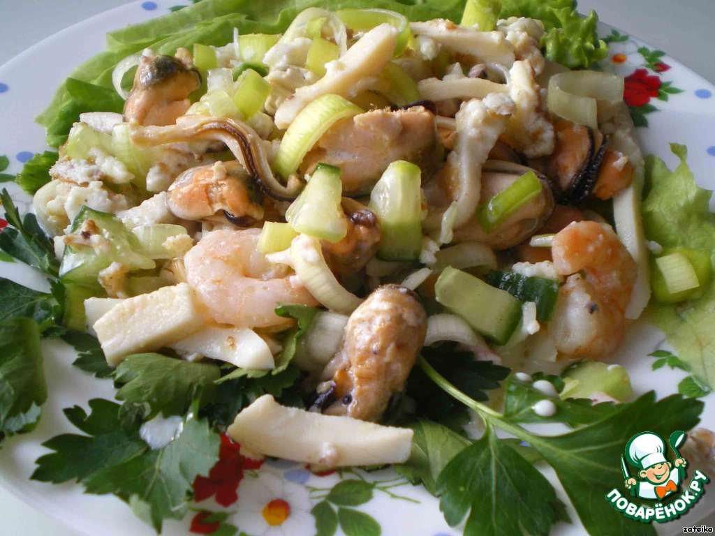 Salad seafood cocktail in brine