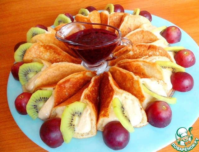 Arabic pancakes with ricotta and jam