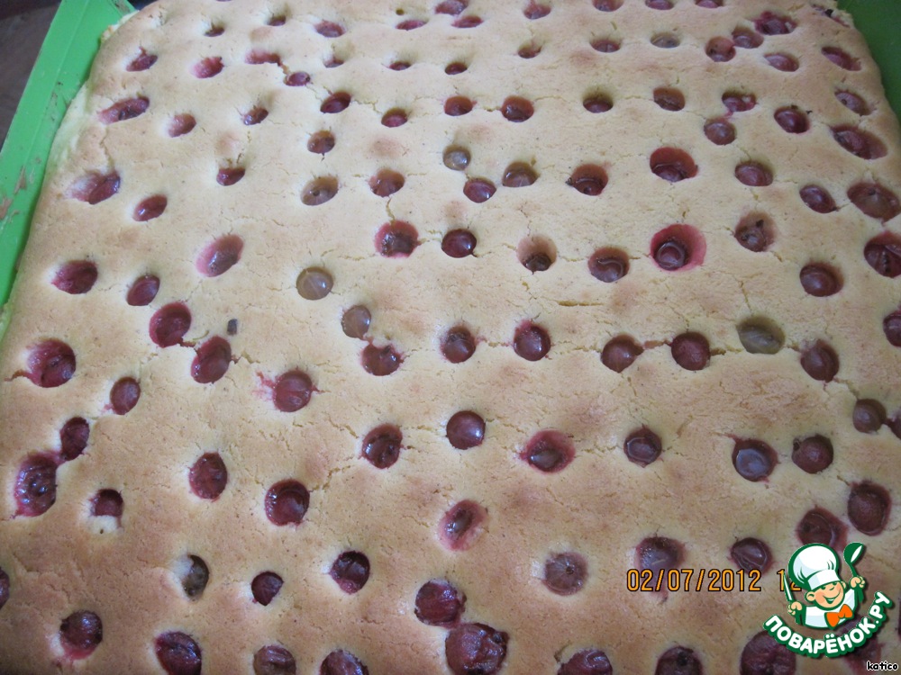 Cottage cheese-biscuit cake with gooseberries