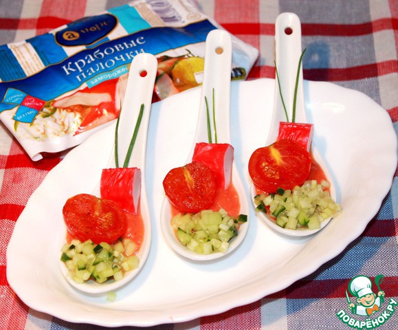 Spicy appetizer with crab sticks in a Mediterranean style