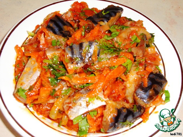 Appetizer of mackerel, with carrots and onions