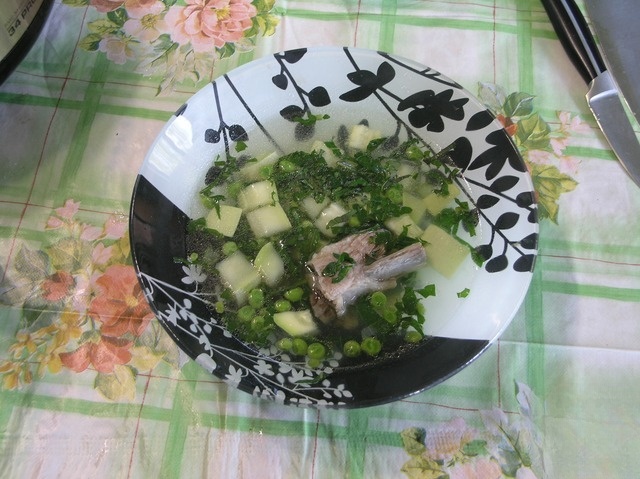 Summer soup with Pak Choi and Basil