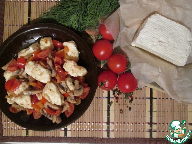 Salad with fried cheese and vegetables