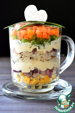 Salad with mixed rice and herring