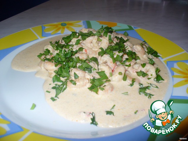 Shrimp in a cheese and cream sauce