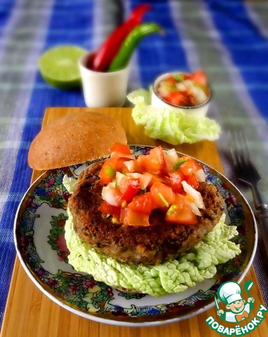 Vegan burgers with tomato salsa