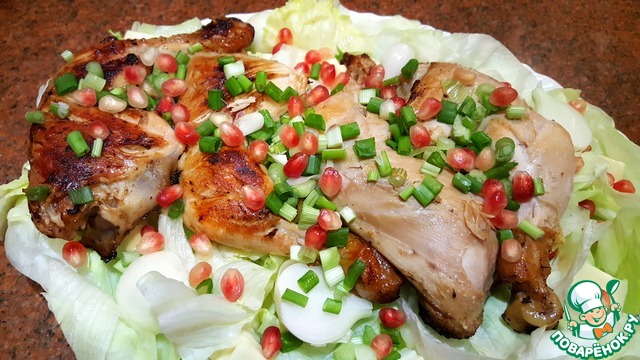 A leg of chicken in barbecue marinade