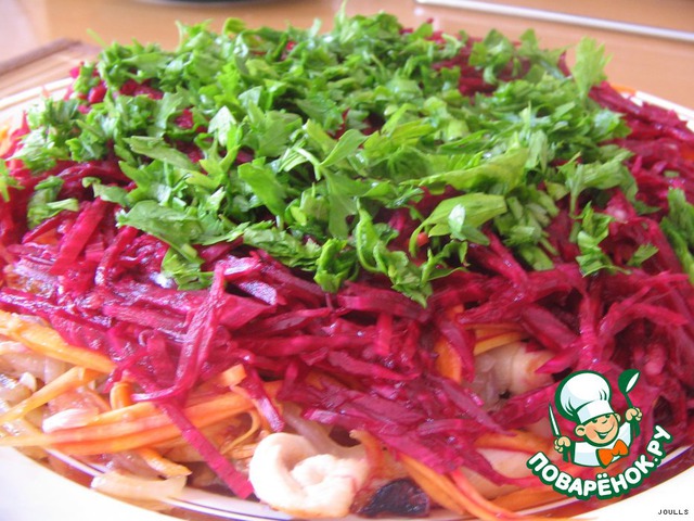 Appetizer of pickled vegetables and chicken