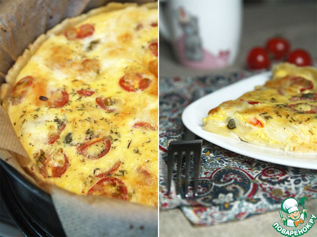 Quiche with tomatoes, mozzarella and capers