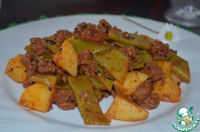 Turkish pan with green beans, from Yusuf