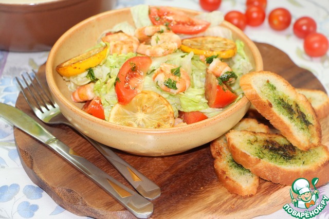 Shrimp salad and grilled crostini