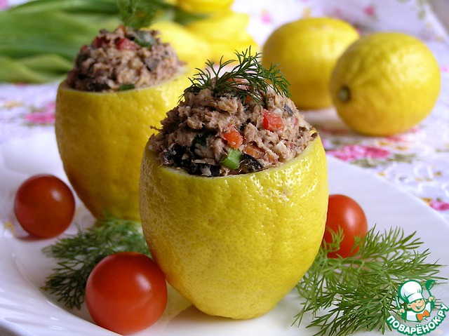 Lemons with tuna salad