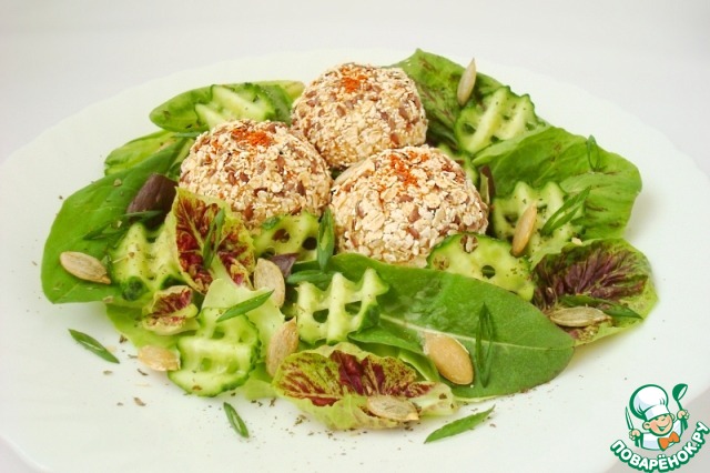 Chicken cheese balls, oatmeal, sesame, and flax