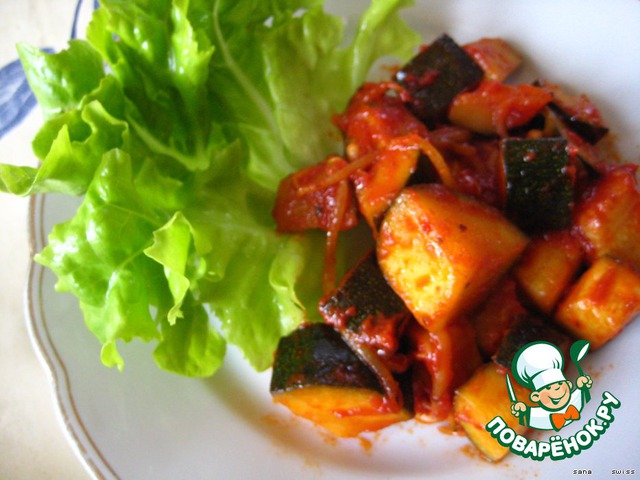 Appetizer of zucchini with soy sprouts