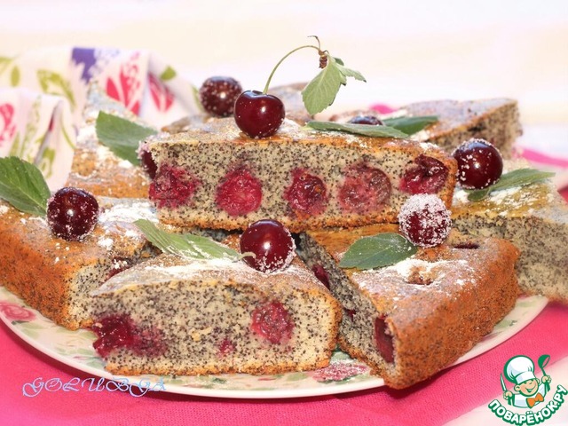 Poppy seed cake with cherries