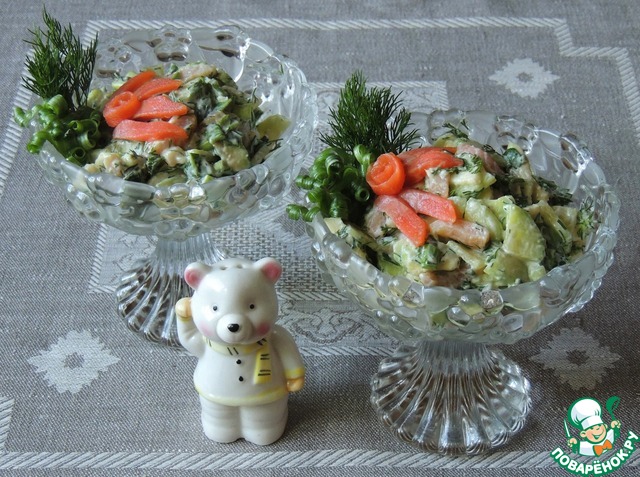 Salad with avocado and salmon Spring