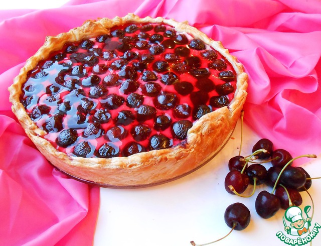 Curd pie with cherries