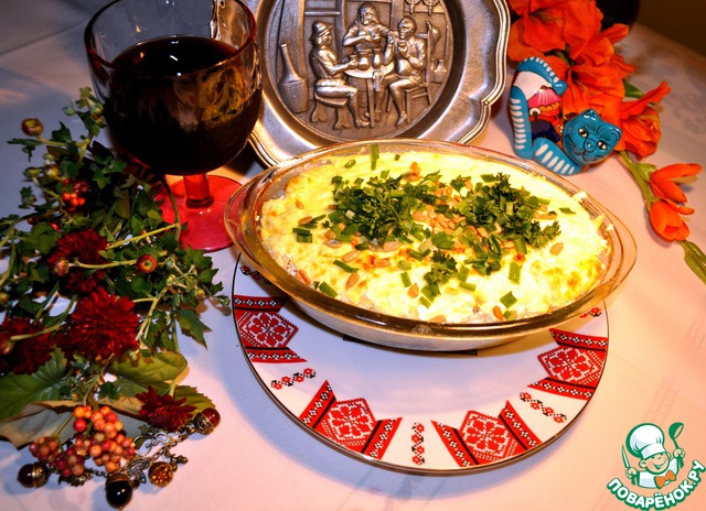 Bulgarian casserole with rice, Turkey, cheese and yogurt