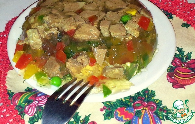 Jellied duck and bell pepper