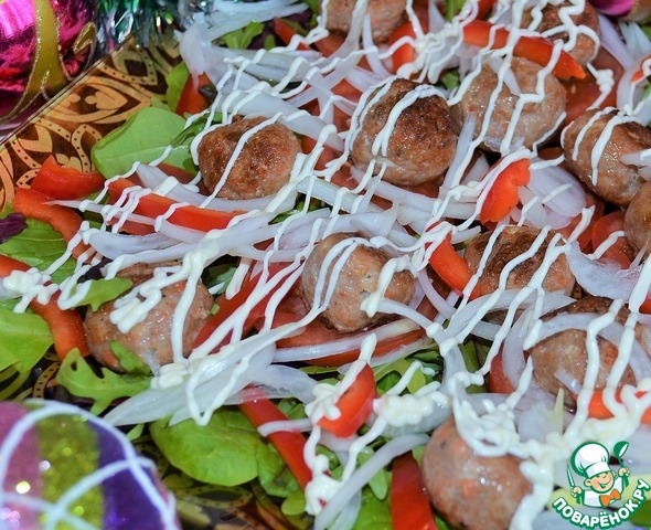 Salad with fish snowballs