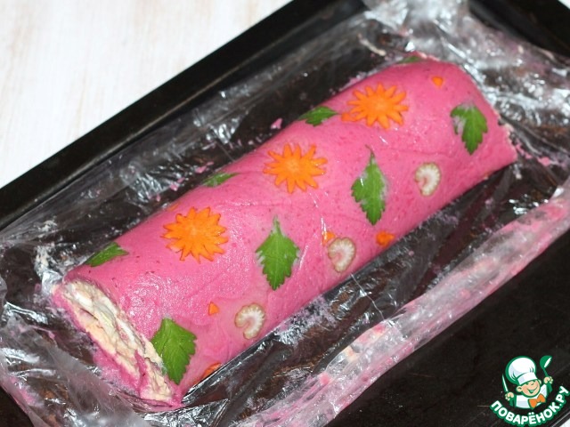 Roll from the liver to the cranberry mousse