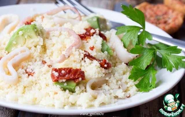 Warm salad of couscous in a Moroccan style
