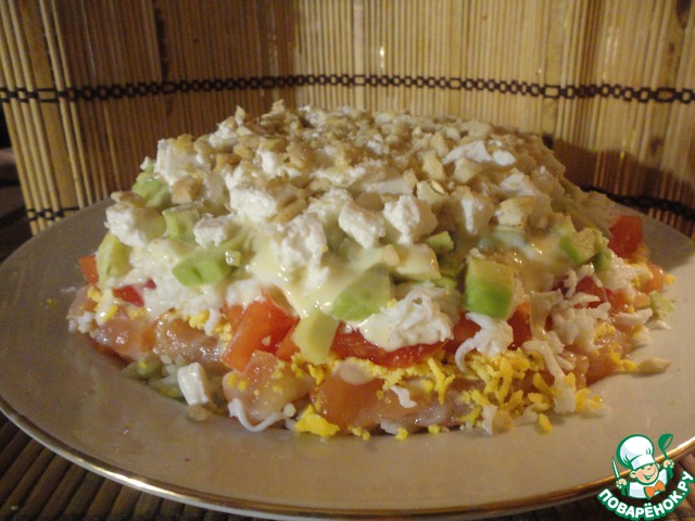 Layered salad with red fish