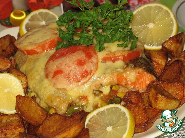 Baked trout with vegetable medley