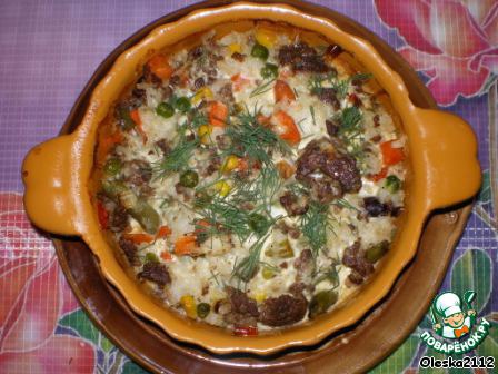 Rice casserole with meat and vegetables