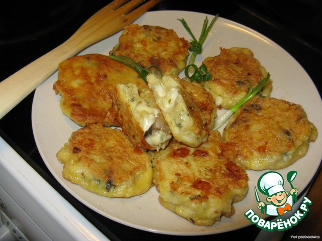 Potato cheese and mushroom meatballs in batter