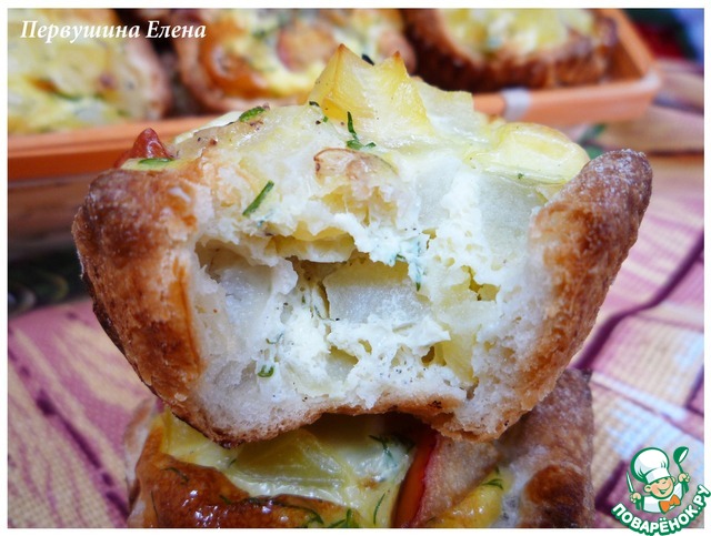 Puff flooded with potatoes and red plum