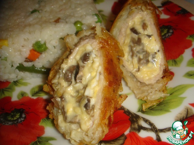 Rolls of pork in potato coat