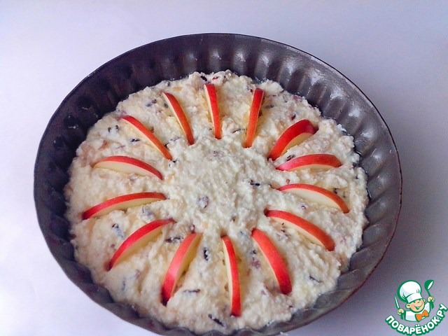 Casserole with cheese and rice with apples