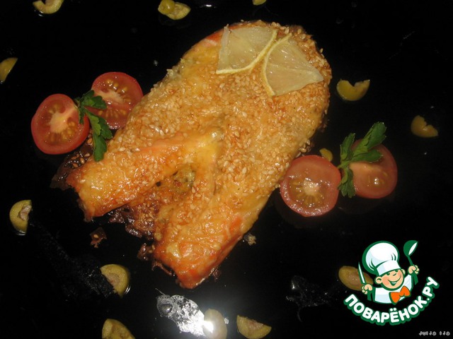 Creamy trout with cheese-sesame crust