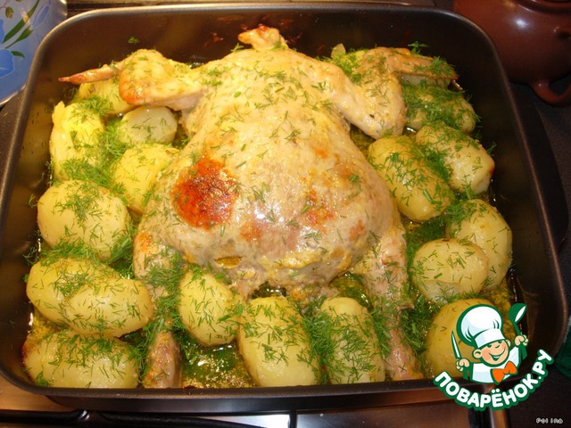 Chicken stuffed and baked with potatoes