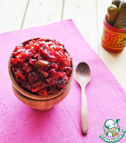 Braised beets with pickled cucumbers