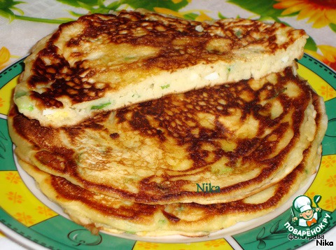 Pancakes with eggs and green onions