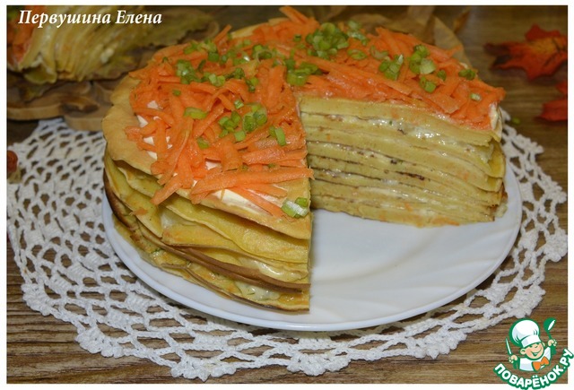 Pancake pumpkin cake with a layer of cheese