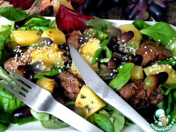 Warm salad of roasted pumpkin and liver