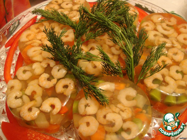 Jellied vegetables with shrimp