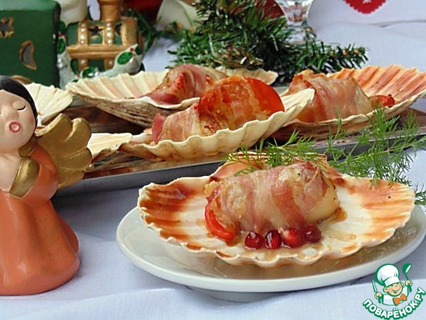 Scallops wrapped in bacon
