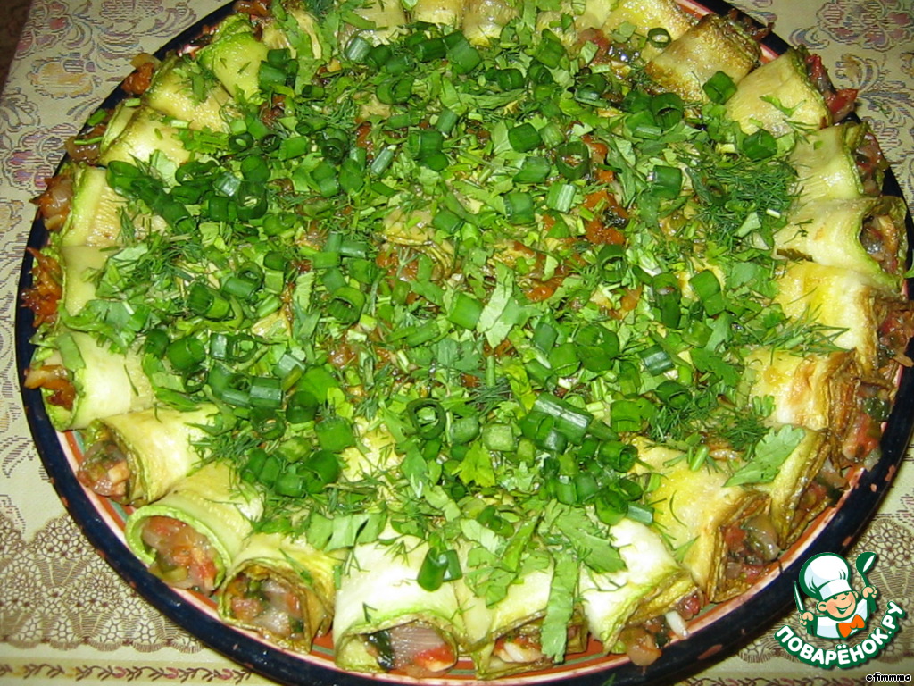 Rolls of eggplant and zucchini