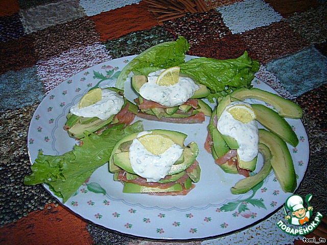 Appetizer of trout with avocado