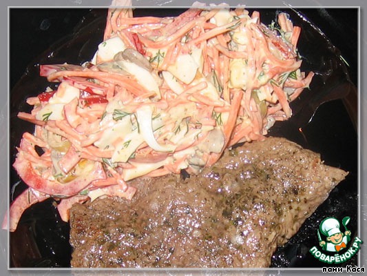 Salad with Korean carrots and mushrooms