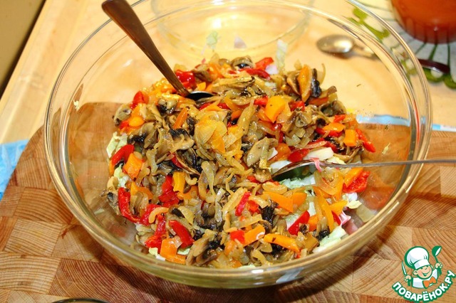 Salad with mushrooms and crab sticks