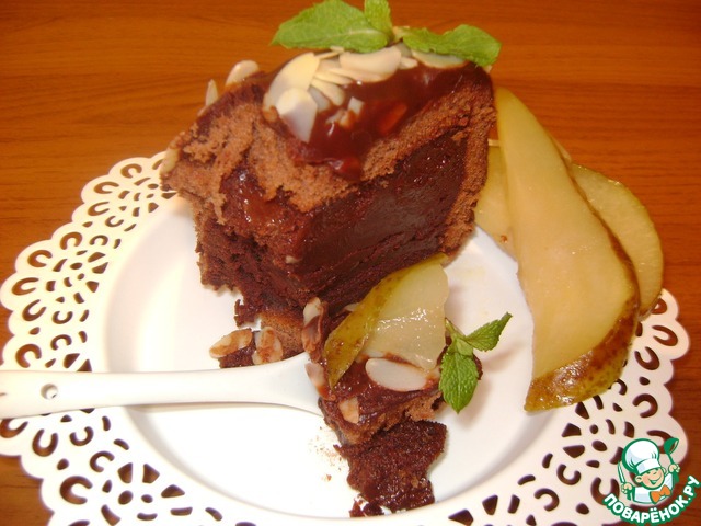 Chocolate Marquise with pears-flambe