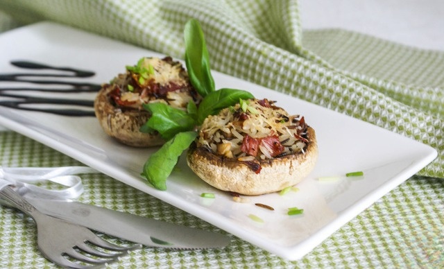 Mushrooms stuffed with wild rice