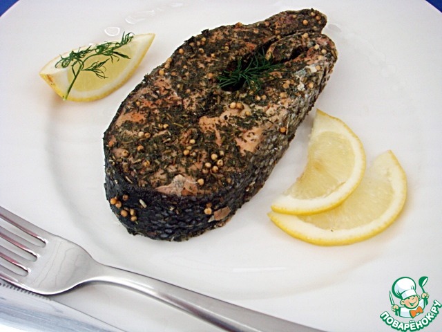 Steaks of silver salmon with herbs