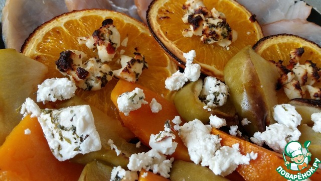 Pumpkin, baked with oranges and feta